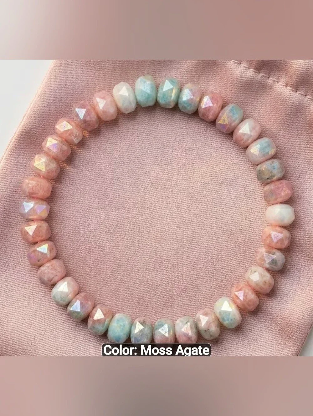 🩷💜NEW🩷💜 PRETTY!! Faceted MOSS AGATE With MOONSTONE Mix Stretch Bracelet